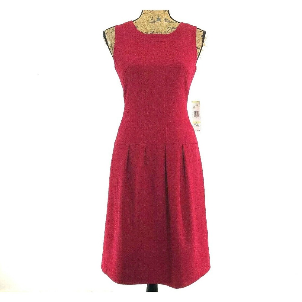 NWT Jones NY Dress 4 Rio Red Drop Waist Pleat Sheath Below Knee Career $138